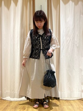 「Samansa Mos2（サマンサ モスモス）のモチーフレースベスト（ベスト）」を使った、松さん（レディース・153cm）の夏コーディネート