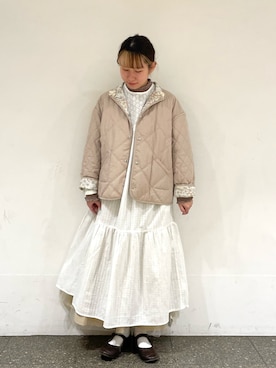 「レースワンピース」｜「アイテム（ノーカラージャケット）」を使った、松さん（レディース・153cm）の冬コーディネート