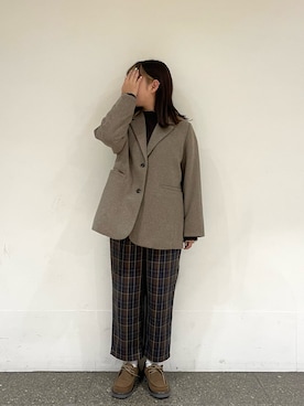 「ブラウンコーデ」｜「アイテム（ノーカラージャケット）」を使った、松さん（レディース・153cm）の秋コーディネート