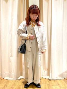 「チュニック」｜「アイテム（オールインワン・サロペット）」を使った、松さん（レディース・152cm）の春コーディネート