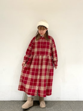 「チェックワンピース」｜「アイテム（ブーツ）」を使った、松さん（レディース・153cm）の冬コーディネート