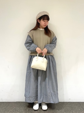 「サマンサモスモス」｜「アイテム（ハンチング/ベレー帽）」を使った、松さん（レディース・153cm）の冬コーディネート