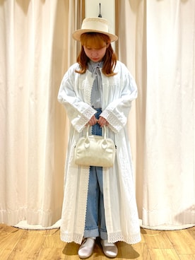 「カンカン帽」｜「アイテム（ジャンパースカート）」を使った、松さん（レディース・152cm）の春コーディネート