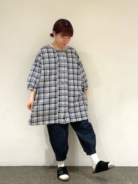 「ブルーコーデ」｜「アイテム（チュニック）」を使った、松さん（レディース・153cm）の夏コーディネート
