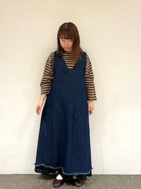 「デニムワンピース」｜「アイテム（その他）」を使った、松さん（レディース・153cm）の秋コーディネート