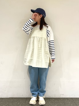 「サマンサモスモス」｜「アイテム（チュニック）」を使った、松さん（レディース・153cm）の春コーディネート