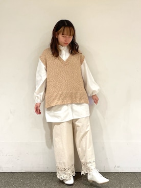「ニットベスト」｜「アイテム（チュニック）」を使った、松さん（レディース・153cm）の冬コーディネート