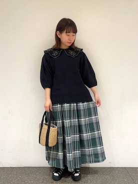 松さんの「お花とつぼみの刺繍付け襟」を使ったコーディネート