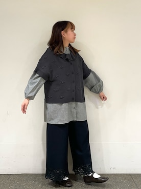 「レースパンツ」｜「アイテム（チュニック）」を使った、松さん（レディース・153cm）の冬コーディネート