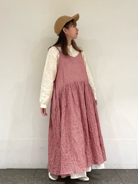 「ゆべしコラボ」｜「アイテム（ワンピース/ドレス）」を使った、松さん（レディース・153cm）の春コーディネート