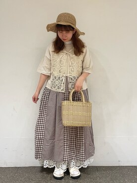 「Samansa Mos2（サマンサ モスモス）のモチーフレースベスト（ベスト）」を使った、松さん（レディース・153cm）の夏コーディネート