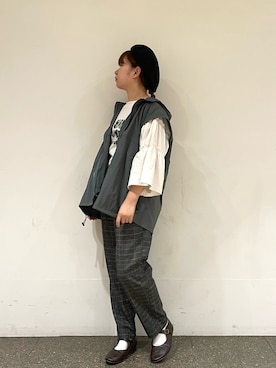 「袖フリル」｜「アイテム（ジャケット/アウター）」を使った、松さん（レディース・153cm）の秋コーディネート