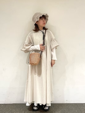 「Samansa Mos2（サマンサ モスモス）のインドコットン胸元レースブラウス（シャツ/ブラウス）」を使った、松さん（レディース・153cm）の春コーディネート