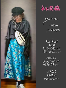 「jouetie（ジュエティ）のアイテム（スカート、ブルー系）」を使った、yuraさん（レディース・158cm）の秋コーディネート
