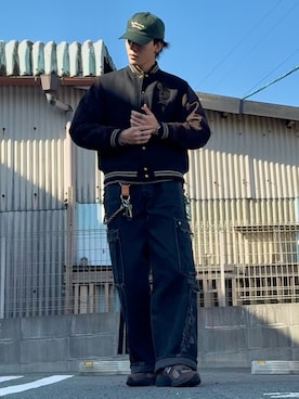 「アイテム（スタジャン）」を使った、りょたさん（メンズ・188cm）の秋コーディネート