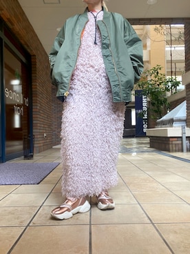 「くすみピンク」｜「アイテム（ブルゾン）」を使った、くみこさん（レディース・150cm）の冬コーディネート