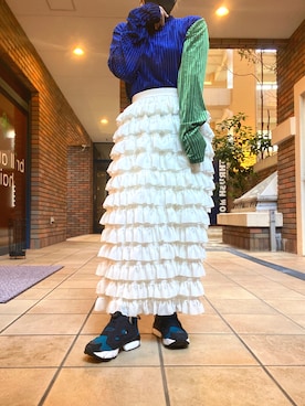 「白タイツ」｜「アイテム（スカート）」を使った、くみこさん（レディース・150cm）の冬コーディネート