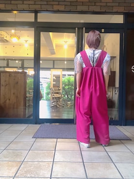 「Tシャツ」｜「アイテム（オールインワン・サロペット）」を使った、くみこさん（レディース・150cm）の夏コーディネート
