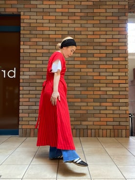 「古着のアイテム（ワンピース/ドレス、レッド系）」を使った、くみこさん（レディース・150cm）の春コーディネート