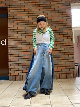 「VINTAGE（ヴィンテージ）のアイテム（キャミソール、ホワイト系）」を使った、くみこさん（レディース・150cm）の春コーディネート