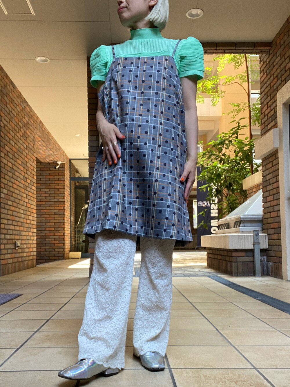ドットチェックキャミソールチュニック【SANSeLF】sanw24s011 ドットチェックキャミソールチュニック【SANSeLF】sanw24s011を