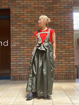 「VINTAGE（ヴィンテージ）のアイテム（Tシャツ/カットソー、レッド系）」を使った、くみこさん（レディース・150cm）の夏コーディネート