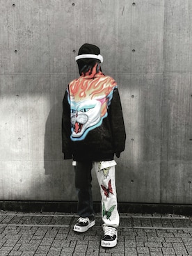 「RIPNDIP（リップンディップ）のアイテム（トップス）」を使った、ofumanさん（メンズ・167cm）の夏コーディネート