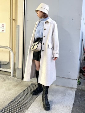 「FREE'S MART（フリーズマート）のアイテム（ステンカラーコート）」を使った、hirokaさん（レディース・157cm）の冬コーディネート