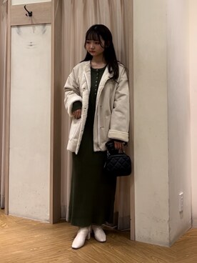 「Lugnoncure（ルノンキュール）のアイテム（ノーカラーコート）」を使った、SAKURAさん（レディース・152cm）の冬コーディネート