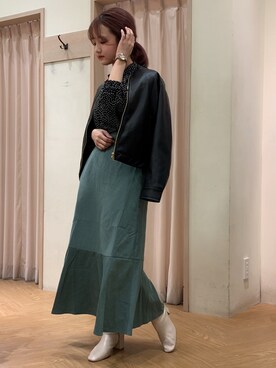 「Te chichi TERRASSE（テチチテラス）のアイテム（ノーカラージャケット）」を使った、SAKURAさん（レディース・152cm）の秋コーディネート