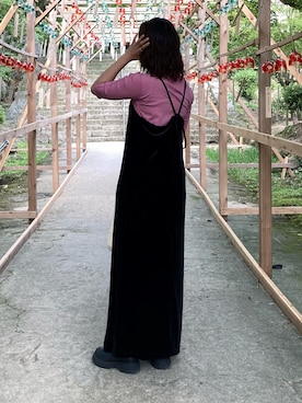 「Kastane（カスタネ）のテレコボーダー5分袖Tee（Tシャツ/カットソー）」を使った、usaginomaronさん（レディース・153cm）の秋コーディネート