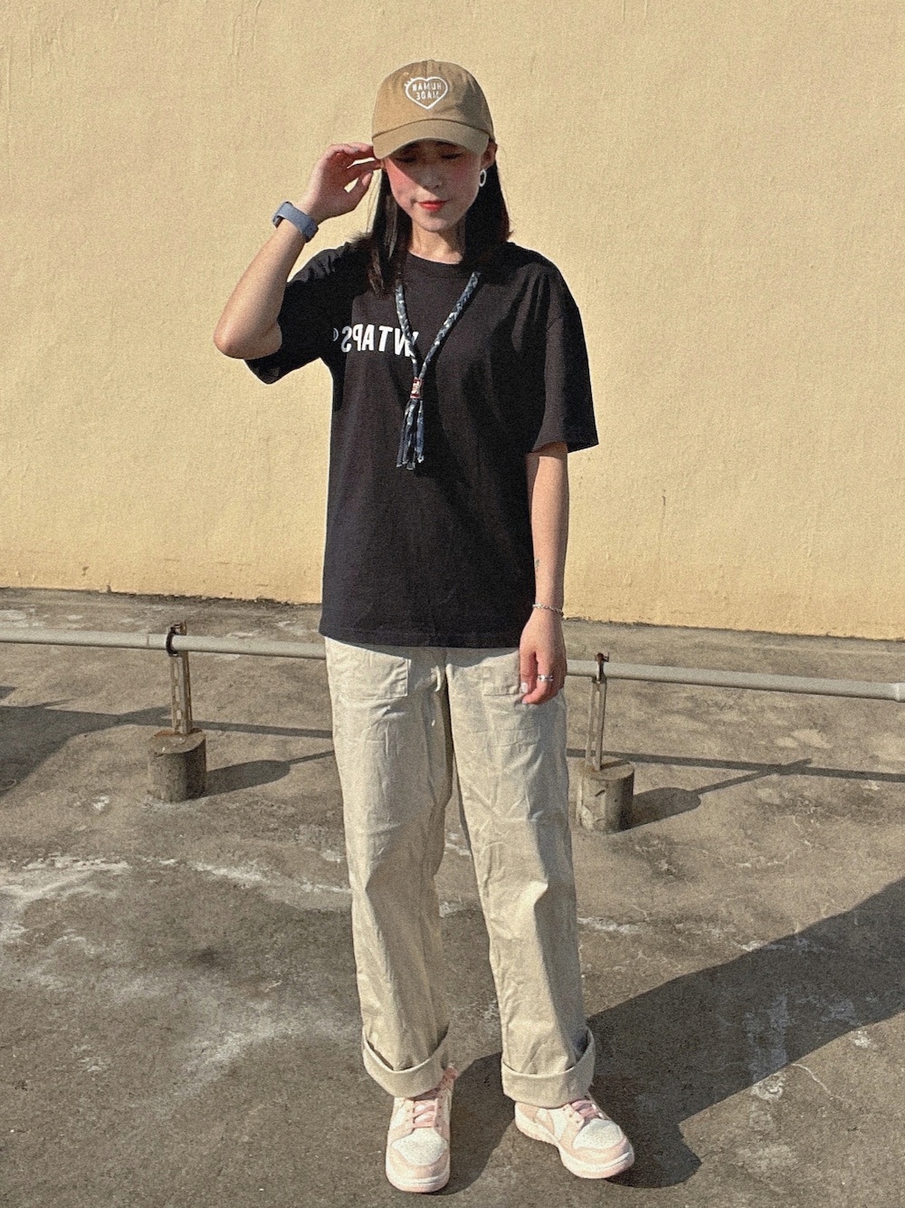 「ootd」｜「HUMAN MADEのアイテム（キャップ、ベージュ系）」を使った、s0a5n1d4yさん（レディース・153cm）の夏コーディネートの1枚目の写真