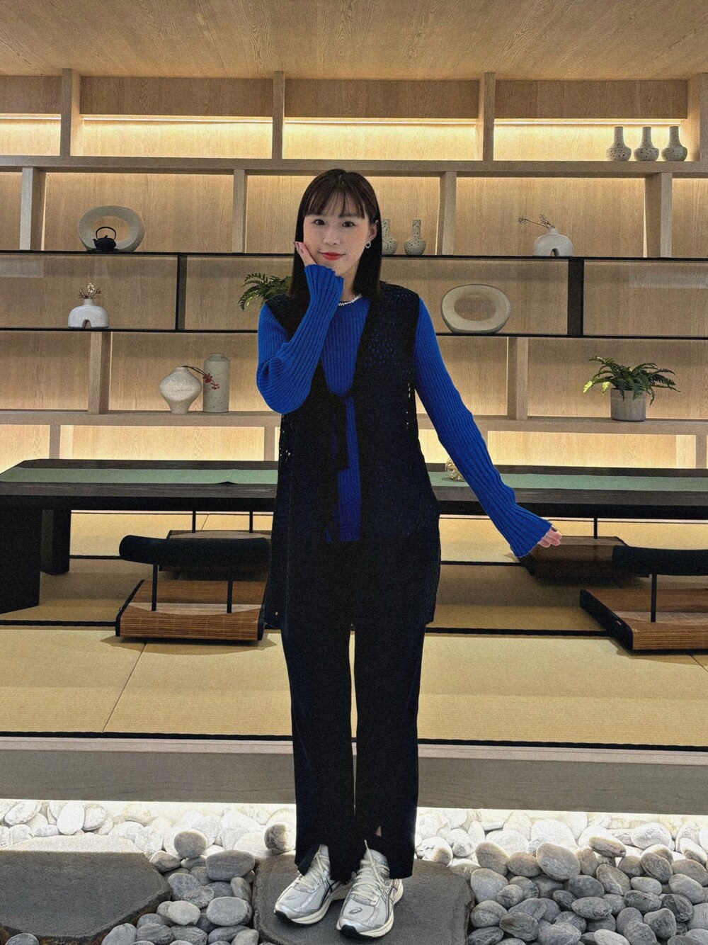 「LOWRYS FARMのアイテム（ニット/セーター、ブルー系）」を使った、s0a5n1d4yさん（レディース・153cm）の春コーディネートの1枚目の写真