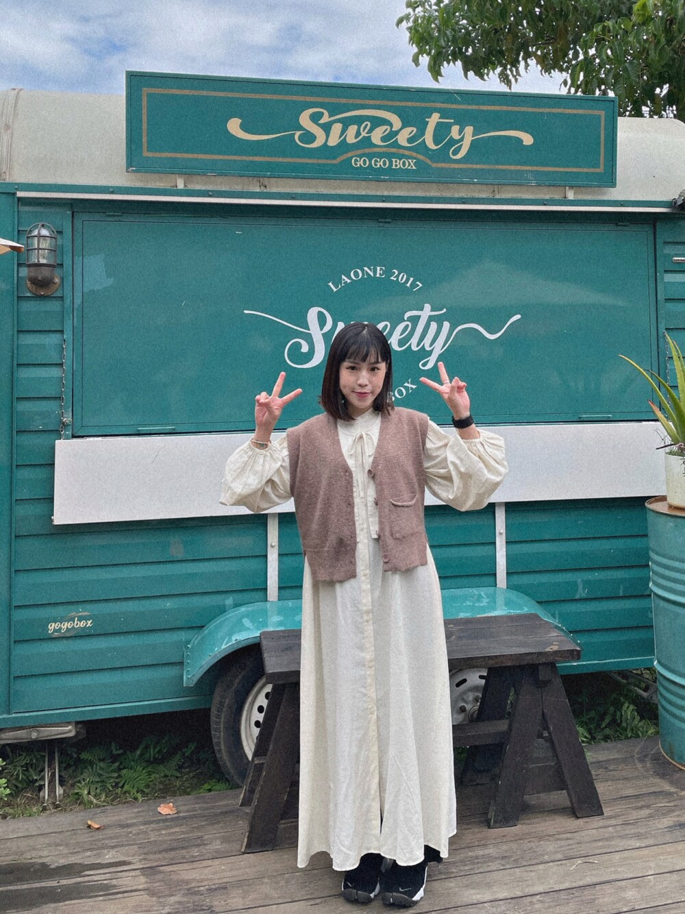 「LOWRYS FARMのアイテム（ワンピース、ベージュ系）」を使った、s0a5n1d4yさん（レディース・153cm）の秋コーディネートの1枚目の写真