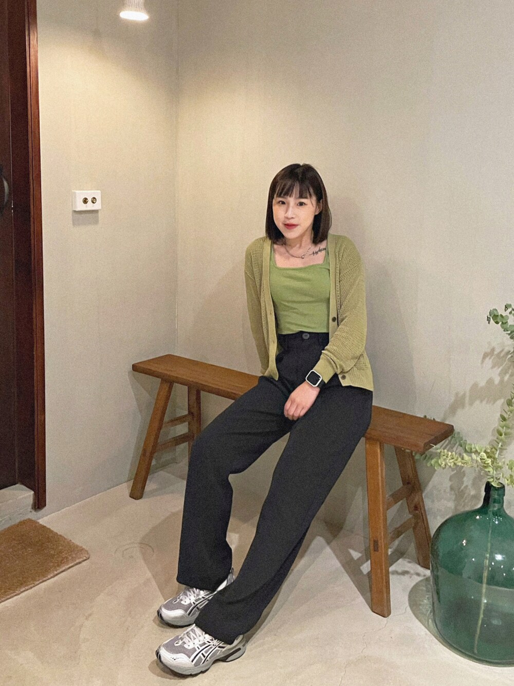 「UNIQLOのアイテム（その他トップス、グリーン系）」を使った、s0a5n1d4yさん（レディース・153cm）の秋コーディネートの1枚目の写真
