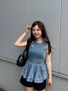 セットアップ対応】デニムペプラムブラウスを使った人気ファッション