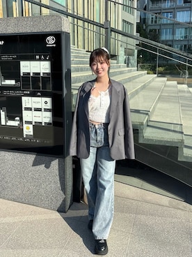 「Sheinのアイテム（Tシャツ/カットソー、ホワイト系）」を使った、こころさん（レディース・156cm）の春コーディネート