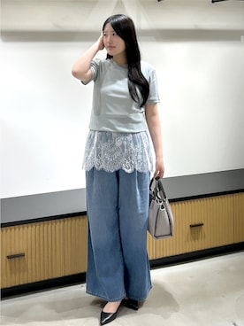 「OPAQUE.CLIP（オペークドットクリップ）のフロッキーチュールカットソー【洗濯機OK】（Tシャツ/カットソー、グレー系）」を使った、Sayaさん（レディース）の夏コーディネート