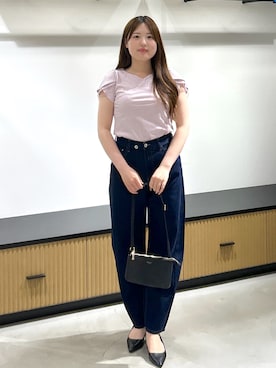 「index（インデックス）の【接触冷感／UVケア】ハートネックレースレイヤードトップス《洗濯機OK／6col》（Tシャツ/カットソー、ピンク系）」を使った、Sayaさん（レディース）の夏コーディネート