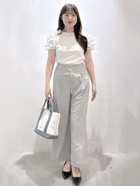 「index（インデックス）のフリルドッキングスリーブTシャツ【洗濯機OK／UVケア】（T Shirts、ホワイト系）」を使った、Sayaさん（レディース）の春コーディネート