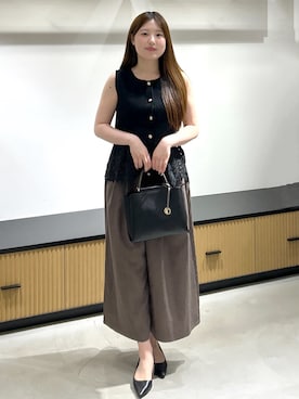 「index（インデックス）の【接触冷感／吸水速乾】きれいめなのに楽ちんガウチョパンツ《イージーアイロン／防シワ／洗濯機OK》（その他パンツ、ブラウン系）」を使った、Sayaさん（レディース）の夏コーディネート