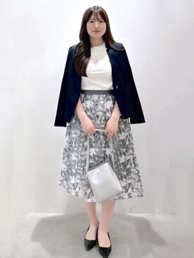 「index（インデックス）の【接触冷感/吸水速乾】ノーカラージャケット/セットアップ対応可《洗える/防シワ/ストレッチ》（Collarless jacket、ブルー系）」を使った、Sayaさん（レディース）の春コーディネート