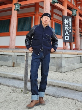 「アイテム（スタジャン）」を使った、tulipさん（メンズ・165cm）の秋コーディネート