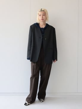 「アイテム（ノーカラージャケット）」を使った、KANOさん（レディース・161cm）の秋コーディネート
