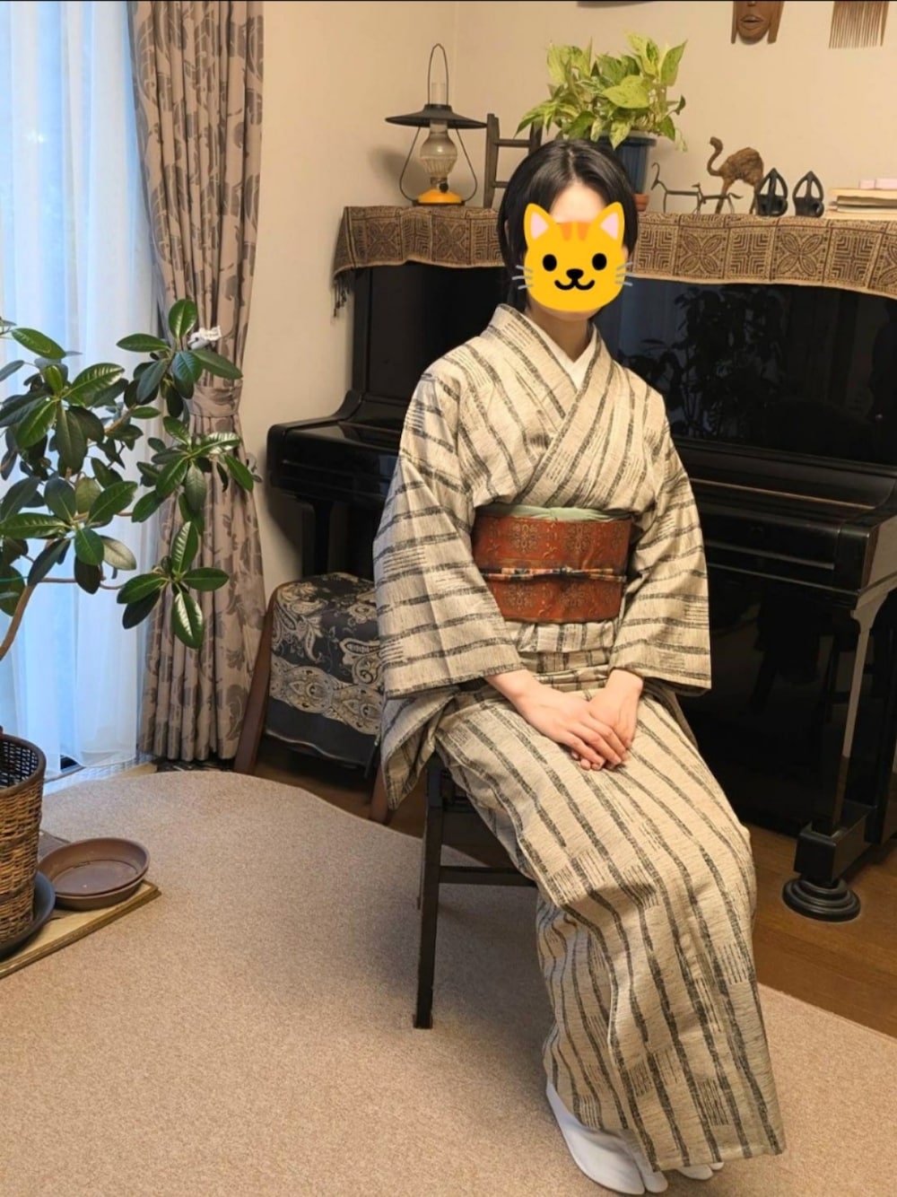 「きもの、名古屋帯、単衣、着物、着物コーデ」｜「着物のアイテム（着物、グレー系）」を使った、kkgnu2msさん（レディース・168cm）の冬コーディネートの1枚目の写真