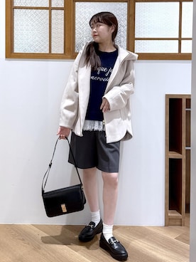 「ROPE' PICNIC（ロペピクニック）のジャージーメルトンシリーズ ジップアップフーデッドコート/無地・チェック/リンクコーデ（ブルゾン）」を使った、Reiさん（レディース・158cm）の秋コーディネート