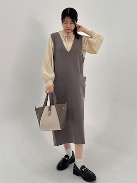 「アイテム（ジャンパースカート）」を使った、Reiさん（レディース・158cm）の秋コーディネート