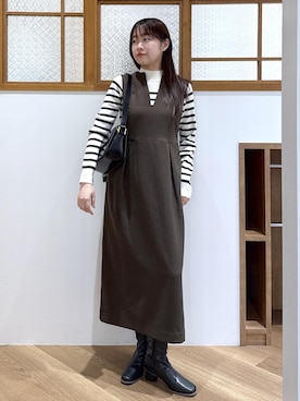 「アイテム（ジャンパースカート）」を使った、Reiさん（レディース・158cm）の秋コーディネート