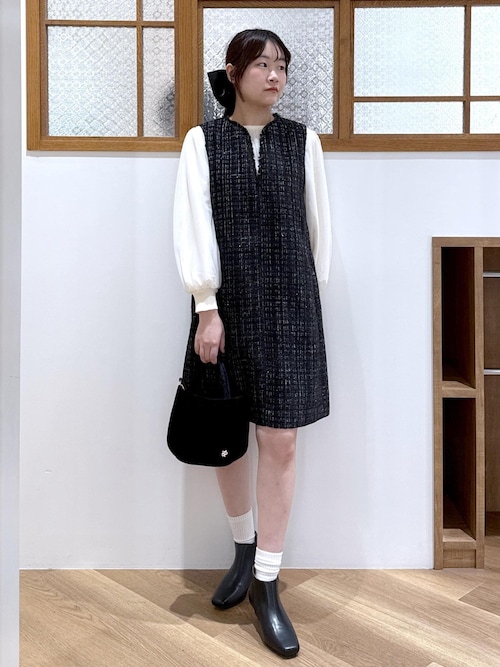 キーネックツイードジャンパースカート ワンピース/着丈が選べる