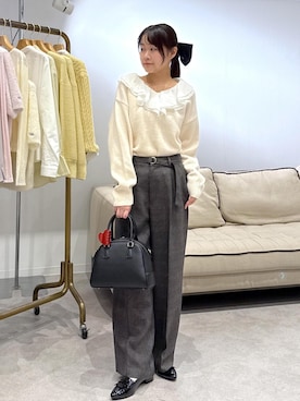 「ROPE' PICNIC（ロペピクニック）のポインテッドキルトパンプス（Pumps、ブラック系）」を使った、Reiさん（レディース・158cm）の秋コーディネート